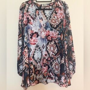 Show Me Your MuMu Multicolor Floral Geometric Blouse
